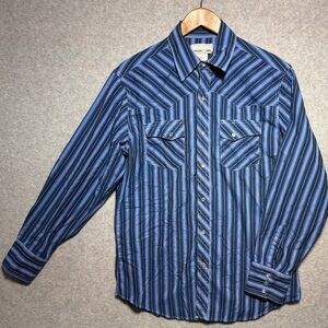 Wrangler Men's Pearl Snap Striped Blue and Black‎ Button Down Shirt